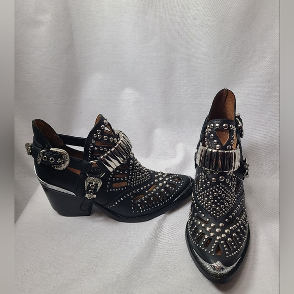Jeffrey Campbell Calhoun Ankle Boot Black Silver Metal Studded Leather Sz 6 - Picture 4 of 11